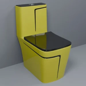 Premium Quality 2026 Shining Matt Yellow Commode With Black Finishing Line And Round Flush Button Western Commode