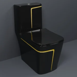 Premium Quality 2026 Shining Black commode with Yellow Finishing Line and Round Flush Button Western Commode
